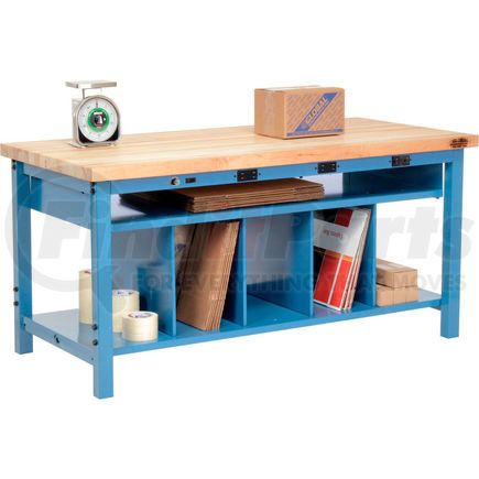 Global Industrial 412469B Electric Packing Workbench Maple Butcher Block Square Edge - 72 x 36 with Lower Shelf Kit