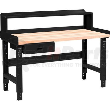 Global Industrial 183166BBK Global Industrial™ 60 x 30 Adj Height Workbench w/Drawer&Riser, Black- Maple Square Edge Top