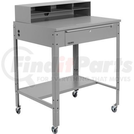 Global Industrial 319392CGY Shop Desk - Flat, with Pigeonhole Riser, Mobile Open Leg, 34.5" W x 30" D, Gray