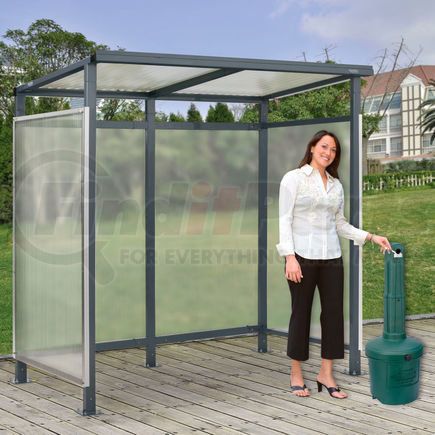 Global Industrial 493404GNP Global Industrial&#153; Bus Smoking Shelter Flat Roof 3-Side Green 5 Gal. Ashtray 6'5" x3'8" x7'