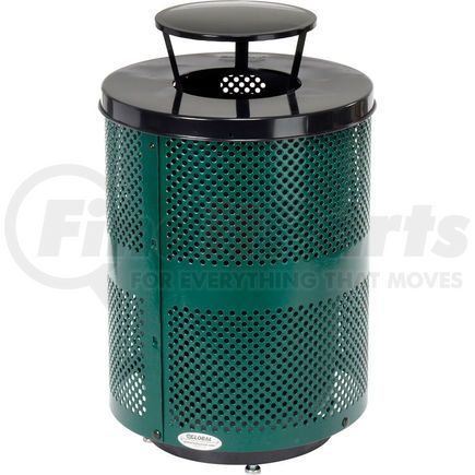 Global Industrial 261927GND Global Industrial&#153; Outdoor Perforated Steel Trash Can W/Rain Bonnet Lid & Base, 36 Gallon,Green