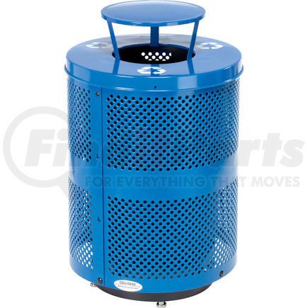 Global Industrial 261927RBLD Global Industrial&#153; Outdoor Perforated Steel Recyling Can W/Rain Bonnet Lid & Base, 36 Gal, Blue