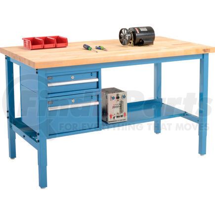 Global Industrial 319229BL Global Industrial™ 60 x 30 Production Workbench - Birch Square Edge - Drawers & Shelf - Blue