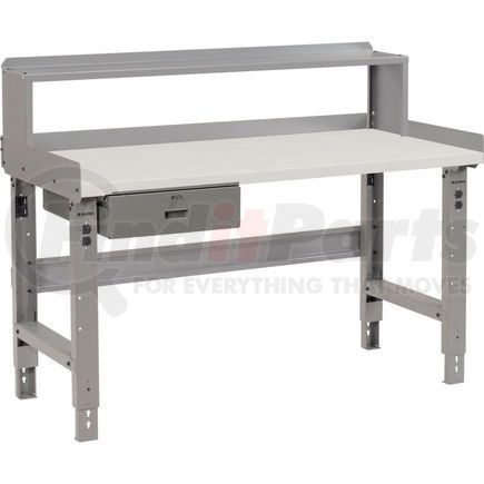 Global Industrial 318673 Global Industrial&#153; 60 x 30 Adj Height Workbench w/Drawer & Riser, Laminate Square Top - Gray