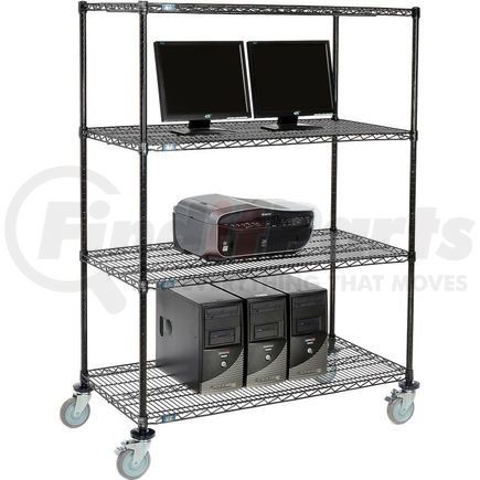 Global Industrial 695410BK Nexel&#153; 4-Shelf Mobile Wire Computer LAN Workstation, 48"W x 24"D x 69"H, Black