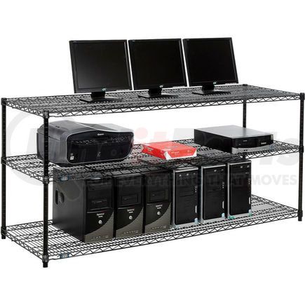 Global Industrial 695379BK Nexel&#153; 3-Shelf Wire Computer LAN Workstation, 72"W x 24"D x 34"H, Black