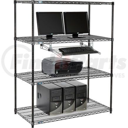 Global Industrial 695409BK Nexel&#153; 4-Shelf Wire Computer LAN Workstation with Keyboard Tray, 48"W x 24"D x 63"H, Black