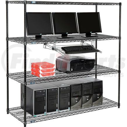 Global Industrial 695416BK Nexel&#153; 4-Shelf Wire Computer LAN Workstation with Keyboard Tray, 60"W x 24"D x 63"H, Black