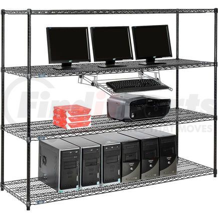 Global Industrial 695423BK Nexel&#153; 4-Shelf Wire Computer LAN Workstation with Keyboard Tray, 72"W x 24"D x 63"H, Black