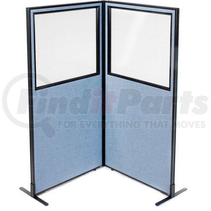 GLOBAL INDUSTRIAL 695023BL Interion&#174; Freestanding 2-Panel Corner Room Divider w/Partial Window 36-1/4"W x 72"H Panels Blue