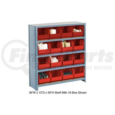 Global Industrial 603265RD Global Industrial™ Steel Closed Shelving - 30 Red Plastic Stacking Bins 11 Shelves - 36x12x73