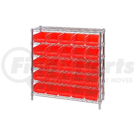 Global Industrial 268980RD Global Industrial&#153; Chrome Wire Shelving with 25 4"H Plastic Shelf Bins Red, 36x14x36