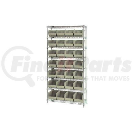 Global Industrial 268926BG Chrome Wire Shelving With 28 Giant Plastic Stacking Bins Ivory, 36x14x74