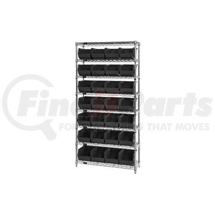 Global Industrial 268926BK Chrome Wire Shelving With 28 Giant Plastic Stacking Bins Black, 36x14x74
