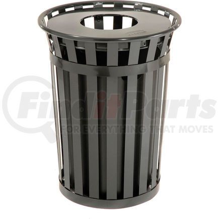 Global Industrial 237726BK Trash Can - Outdoor, Steel, Slatted, with Flat Lid, 36 Gallon, Black