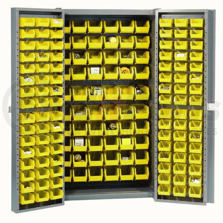 Global Industrial 662132YL Global Industrial&#153; Bin Cabinet Deep Door - 156 Yellow Bins, 16-Gauge Assembled Cabinet 38x24x72