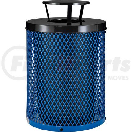 Global Industrial 261926BL Global Industrial&#153; Outdoor Diamond Steel Trash Can With Rain Bonnet Lid, 36 Gallon, Blue