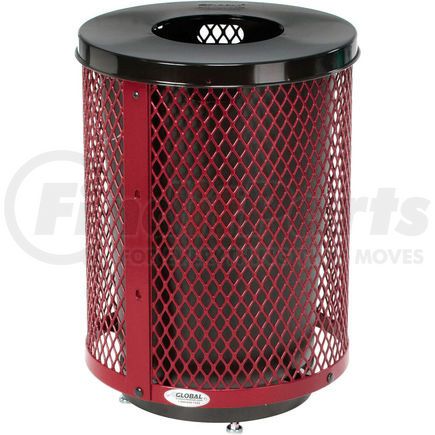 Global Industrial 261924RDD Global Industrial&#153; Outdoor Diamond Steel Trash Can With Flat Lid & Base, 36 Gallon, Red