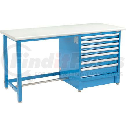 Global Industrial 711168 Global Industrial 72"Wx30"D Modular Workbench W/ 7 Drawers, Plastic Laminate Safety Edge, Blue
