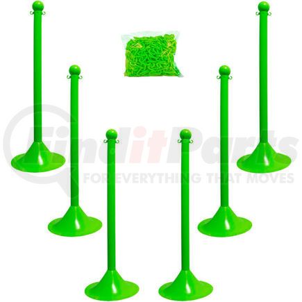 Global Industrial 71014-6 Mr. Chain Light Duty Plastic Stanchion Kit With 2"x50'L Chain, 41"H, Safety Green, 6 Pack