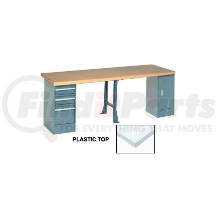 Global Industrial 607983 Global Industrial&#153; 96x30 Production Workbench Laminate Square Edge, Cabinet, 3 Drawer, 1 Leg