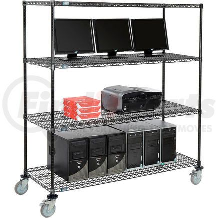 Global Industrial 695417BK Nexel&#153; 4-Shelf Mobile Wire Computer LAN Workstation, 60"W x 24"D x 69"H, Black