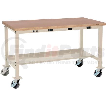 Global Industrial 253998HBTN Global Industrial™ 60 x 30 Mobile Production Workbench - Power Apron - Shop Top Square Edge Tan