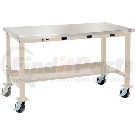 Global Industrial 253984HBTN Global Industrial™ 60x30 Mobile Production Workbench Power Apron Stainless Steel Square Edge TN