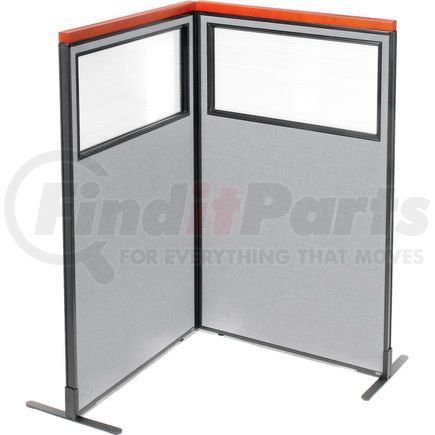 GLOBAL INDUSTRIAL 695014GY Interion&#174; Deluxe Freestanding 2-Panel Corner Divider w/Partial Window 36-1/4"W x 61-1/2"H Gray