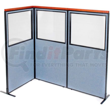 GLOBAL INDUSTRIAL 695037BL Interion&#174; Deluxe Freestanding 3-Panel Corner Divider w/Partial Window 36-1/4"W x 73-1/2"H Blue