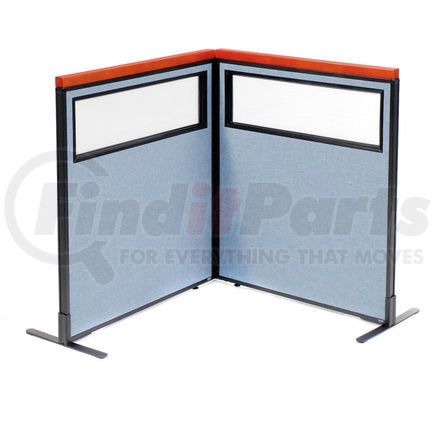 GLOBAL INDUSTRIAL 695013BL Interion&#174; Deluxe Freestanding 2-Panel Corner Divider w/Partial Window 36-1/4"W x 43-1/2"H Blue