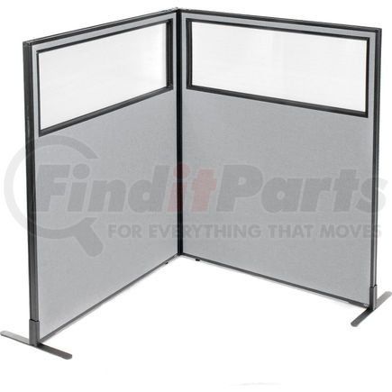 GLOBAL INDUSTRIAL 695025GY Interion&#174; Freestanding 2-Panel Corner Room Divider w/Partial Window 48-1/4"W x 60"H Panels Gray