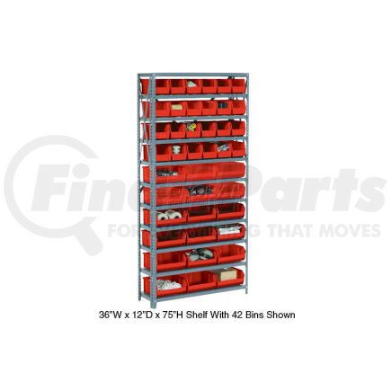 Global Industrial 603248RD Global Industrial&#153; Steel Open Shelving with 8 Red Plastic Stacking Bins 5 Shelves - 36x18x39