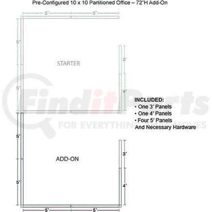 Global Industrial 236660GY Interion&#174; Pre-Configured Office Cubicle - 10'W x 10'D x 72"H - Add-On Kit - Gray