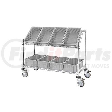 Global Industrial 493427GY Global Industrial&#153; Easy Access Slant Shelf Chrome Wire Cart, 8 Gray Grid Containers 48Lx18Wx48H