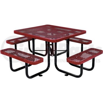 GLOBAL INDUSTRIAL 277151RD Global Industrial&#153; 46" Square Outdoor Steel Picnic Table, Expanded Metal, Red