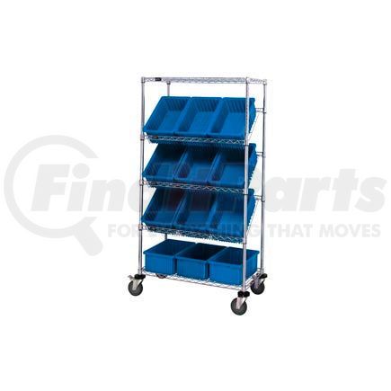 Global Industrial 269000BL Global Industrial&#153; Easy Access Slant Shelf Chrome Wire Cart 12 6"H Grid Containers BL 36x18x63