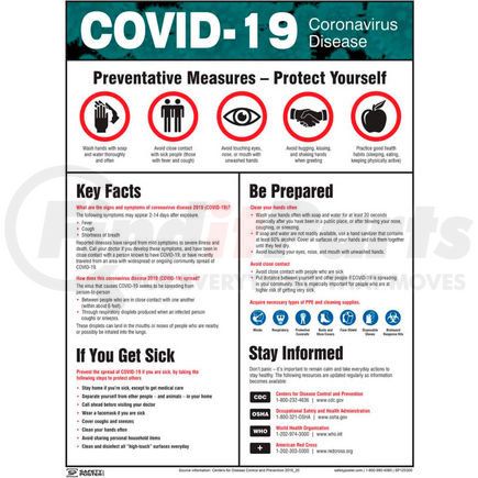 Accuform SP125300L COVID-19 Coronavirus Preventative Measures Safety Poster, 17" X 22", Laminated Paper