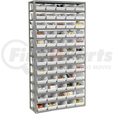 Global Industrial 603440WH Global Industrial&#153; Steel Shelving with 60 4"H Plastic Shelf Bins Ivory - 36x12x72-13 Shelves