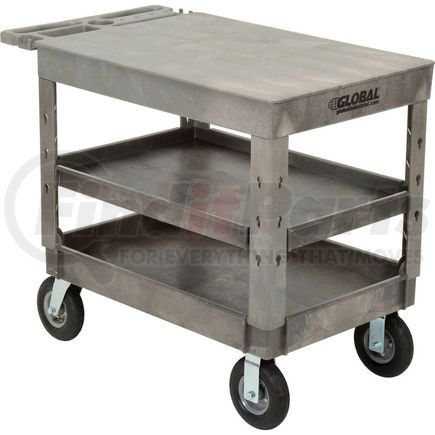 Global Industrial 800331 Global Industrial&#153; Flat Top Plastic Utility Cart, 3 Shelf, 44"Lx25-1/2"W, 8" Casters, Gray