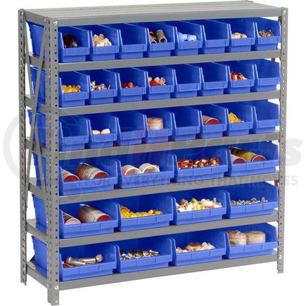 Global Industrial 603433BL Global Industrial&#153; Steel Shelving with Total 36 4"H Plastic Shelf Bins Blue, 36x12x39-7 Shelves