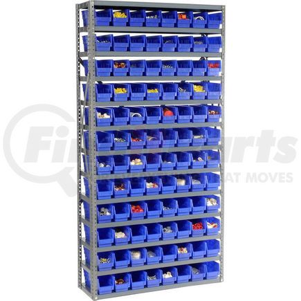 Global Industrial 603443BL Global Industrial&#153; Steel Shelving with 96 4"H Plastic Shelf Bins Blue, 36x12x73-13 Shelves