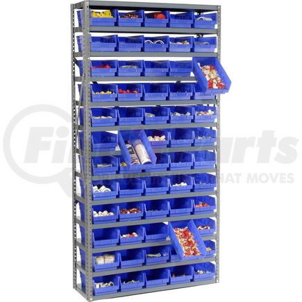 Global Industrial 603440BL Global Industrial&#153; Steel Shelving with 60 4"H Plastic Shelf Bins Blue, 36x12x73-13 Shelves