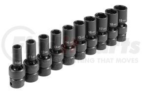 Grey Pneumatic 1210UMSD 10 Pc. 3/8" Drive Semi-Deep Metric Universal Socket Set