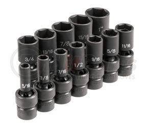 Grey Pneumatic 1212USD 12 Pc. 3/8" Drive 6 Point SAE Semi-Deep Universal Socket Set