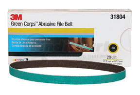 3M 31804 3M™ Green Corps™ Abrasive File Belt, 31804, 1/2 in x 18 in, 80, 20 belts per box