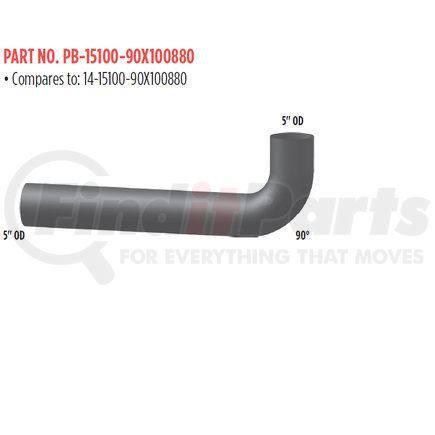 Grand Rock PB-15100-90X100880 Exhaust Elbow - Aluminized, 5" Length, 90 degree, OD/OD