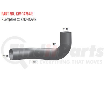 Grand Rock KW-14764R Exhaust Elbow - Aluminzed, Right, 5" ID, 5" OD, 2 Bend