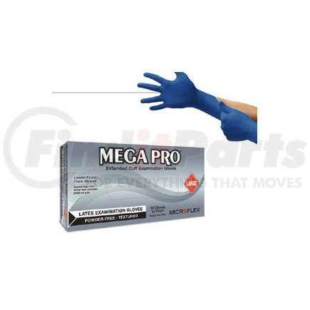 Microflex L852 Mega Pro® Powder-Free Latex Examination Gloves, Blue, Medium