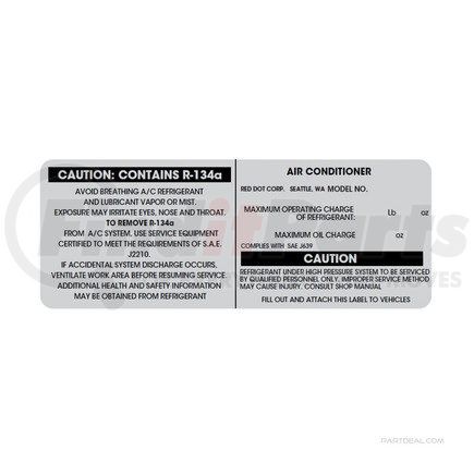 Freightliner ABP N83 327315 A/C System Information Label